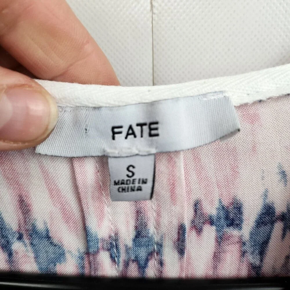 Fate Womens Oversized Hippie Hoodie Small Pink White Tie Dye‎ Button Hem